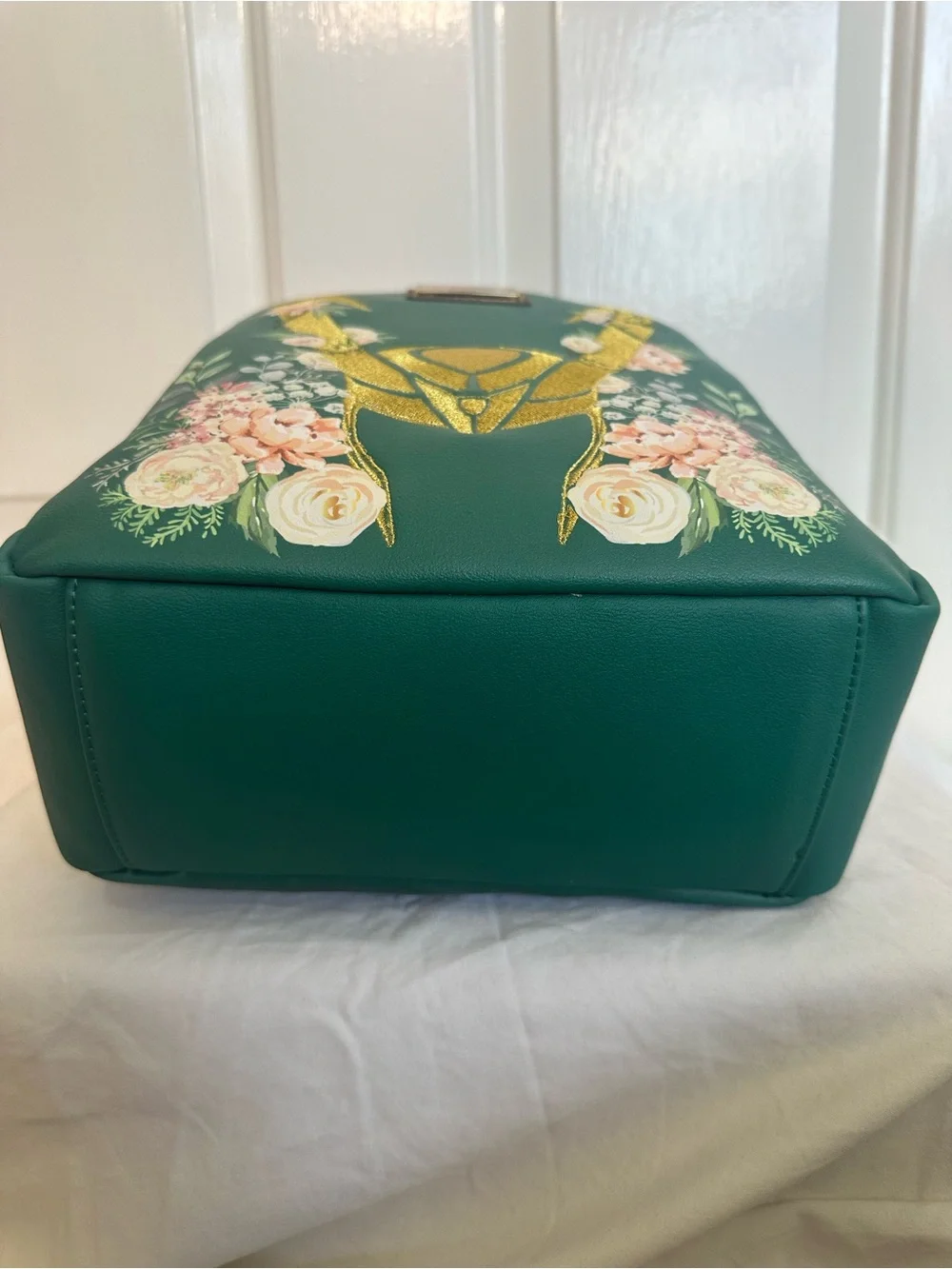 Loungefly Green & Gold Loki Floral Mini Backpack with Ear Headband